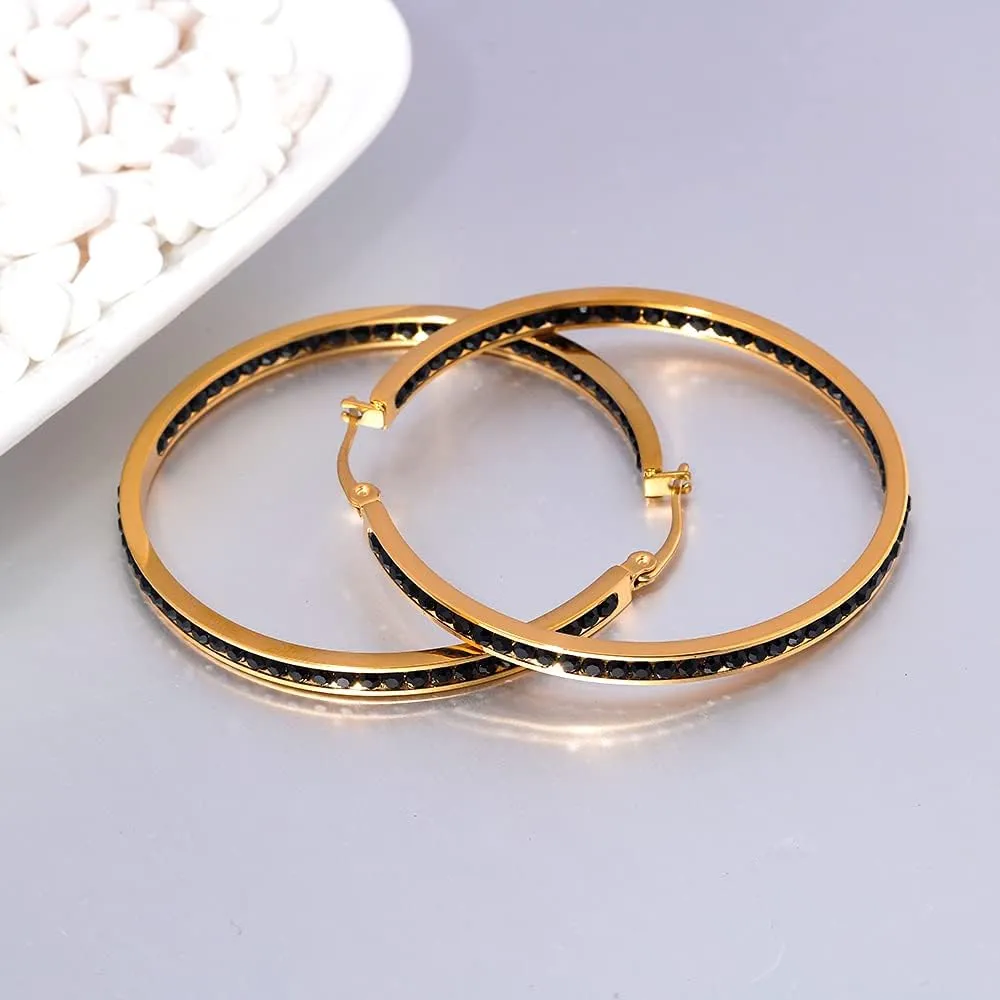 CiNily Mult-colors Crystal Stainless Steel Hoop Earring for Women Hypoallergenic Jewelry for Sensitive Ears Large Big Hoop Earrings 2"