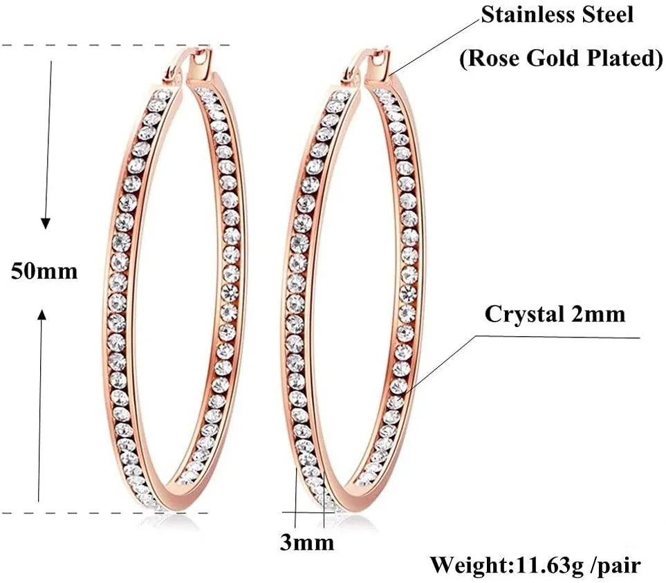 CiNily Mult-colors Crystal Stainless Steel Hoop Earring for Women Hypoallergenic Jewelry for Sensitive Ears Large Big Hoop Earrings 2"