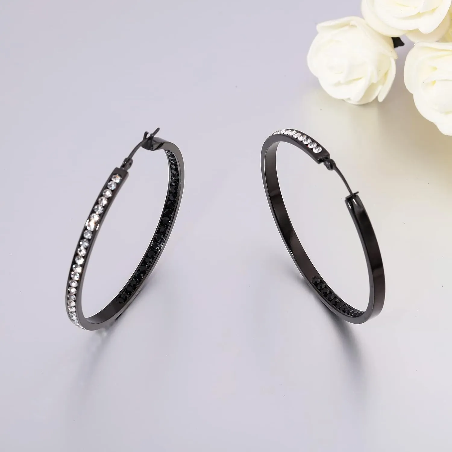 CiNily Mult-colors Crystal Stainless Steel Hoop Earring for Women Hypoallergenic Jewelry for Sensitive Ears Large Big Hoop Earrings 2"