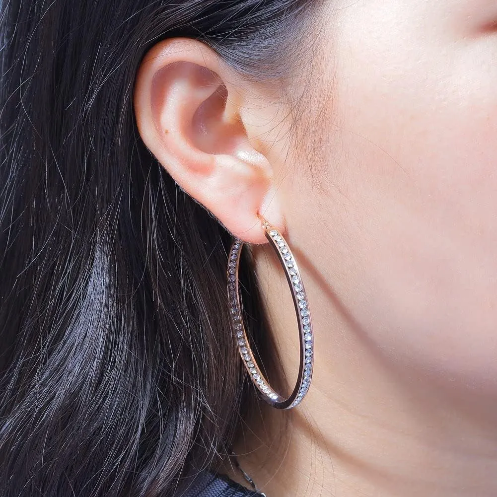 CiNily Mult-colors Crystal Stainless Steel Hoop Earring for Women Hypoallergenic Jewelry for Sensitive Ears Large Big Hoop Earrings 2"