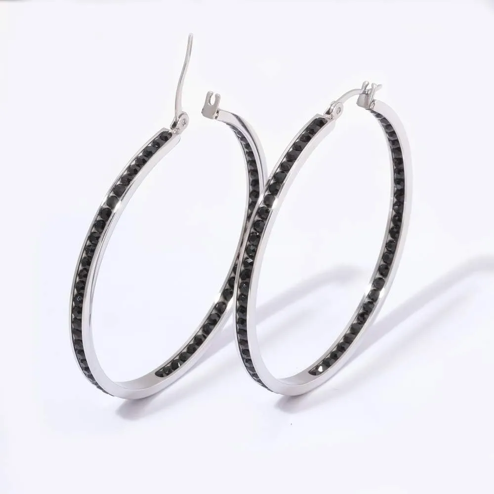 CiNily Mult-colors Crystal Stainless Steel Hoop Earring for Women Hypoallergenic Jewelry for Sensitive Ears Large Big Hoop Earrings 2"
