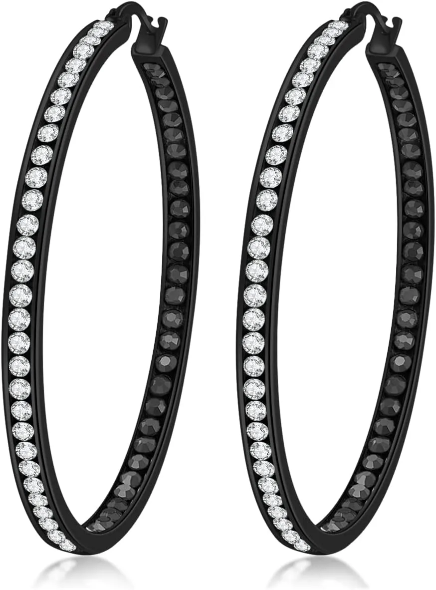 CiNily Mult-colors Crystal Stainless Steel Hoop Earring for Women Hypoallergenic Jewelry for Sensitive Ears Large Big Hoop Earrings 2"