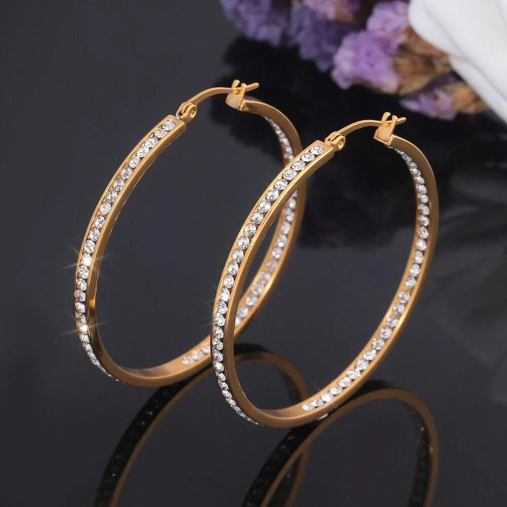 CiNily Mult-colors Crystal Stainless Steel Hoop Earring for Women Hypoallergenic Jewelry for Sensitive Ears Large Big Hoop Earrings 2"