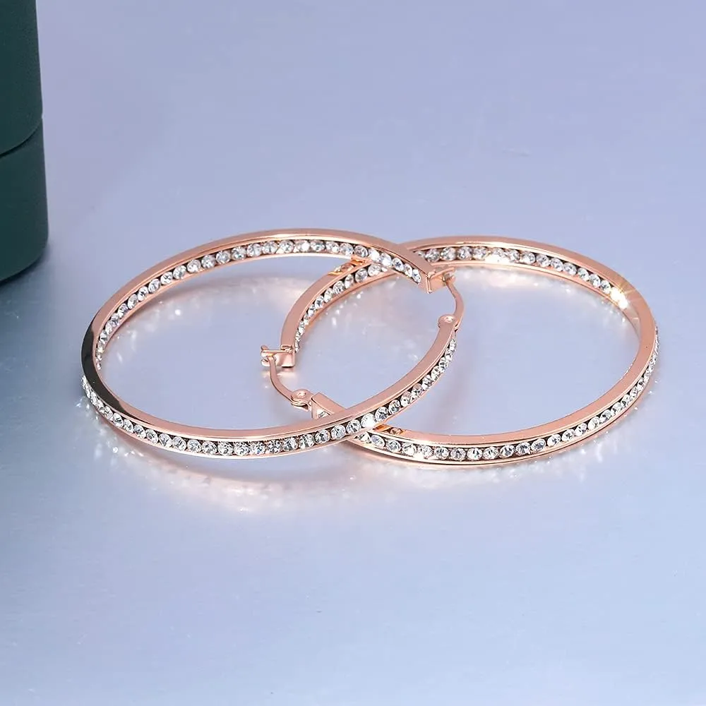 CiNily Mult-colors Crystal Stainless Steel Hoop Earring for Women Hypoallergenic Jewelry for Sensitive Ears Large Big Hoop Earrings 2"