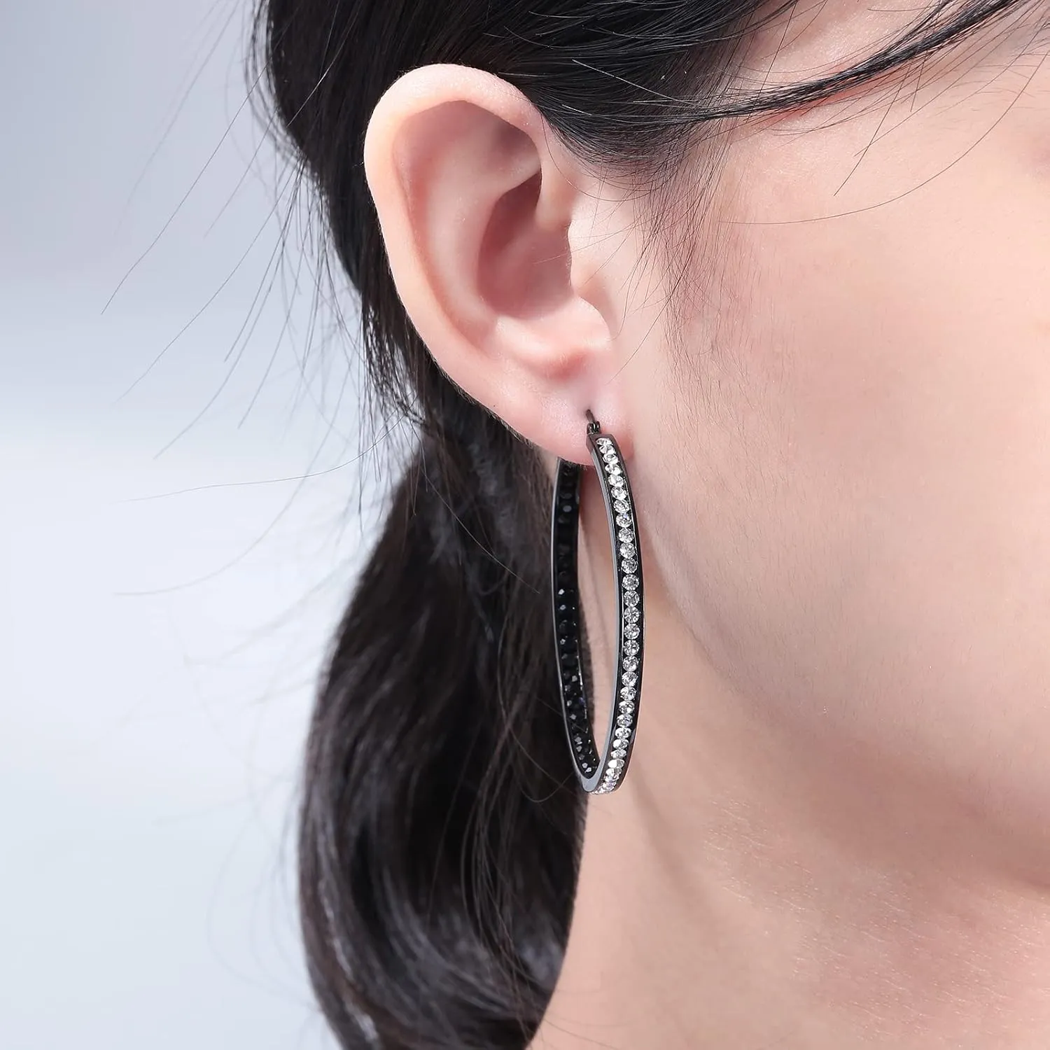 CiNily Mult-colors Crystal Stainless Steel Hoop Earring for Women Hypoallergenic Jewelry for Sensitive Ears Large Big Hoop Earrings 2"