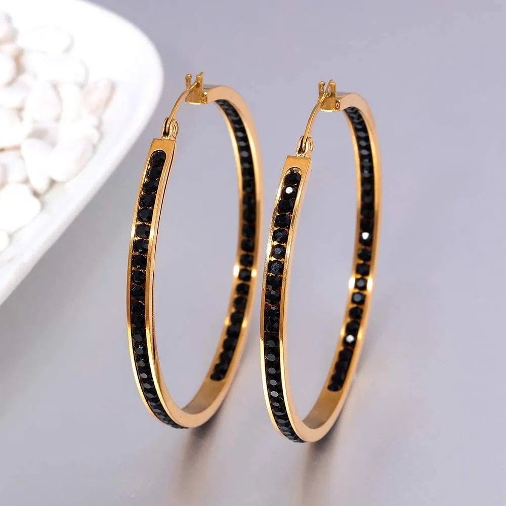CiNily Mult-colors Crystal Stainless Steel Hoop Earring for Women Hypoallergenic Jewelry for Sensitive Ears Large Big Hoop Earrings 2"