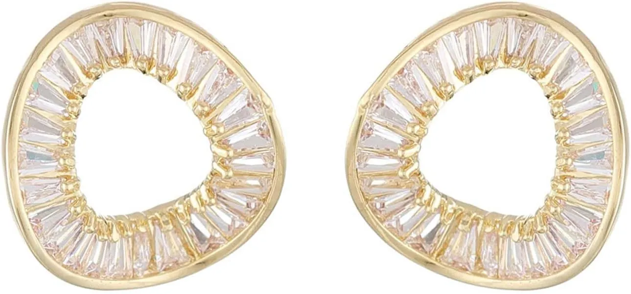 Circle Earrings for Women Gold Crystal Earrings Circle Stud Earrings Hollow Geometric Earrings Dainty Jewelry