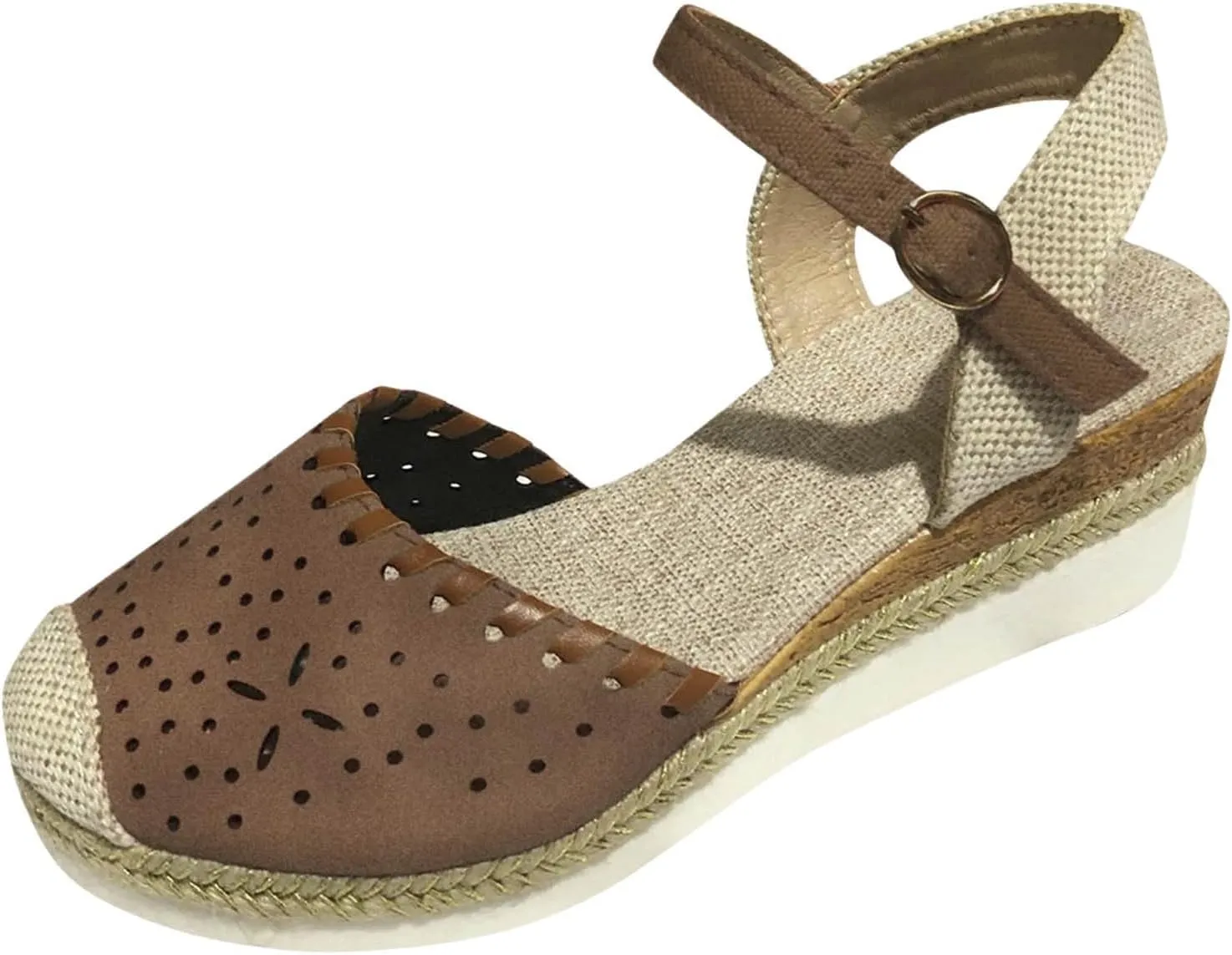 Closed Toe Sandals Women Wide Width, Adjustable Ankle Straps Dressy Sandals, Platform Low Wedge Sandal, Summer Walking Shoes, Elegant Wedges for Office Work, Hollow Out Breathable Lightweight