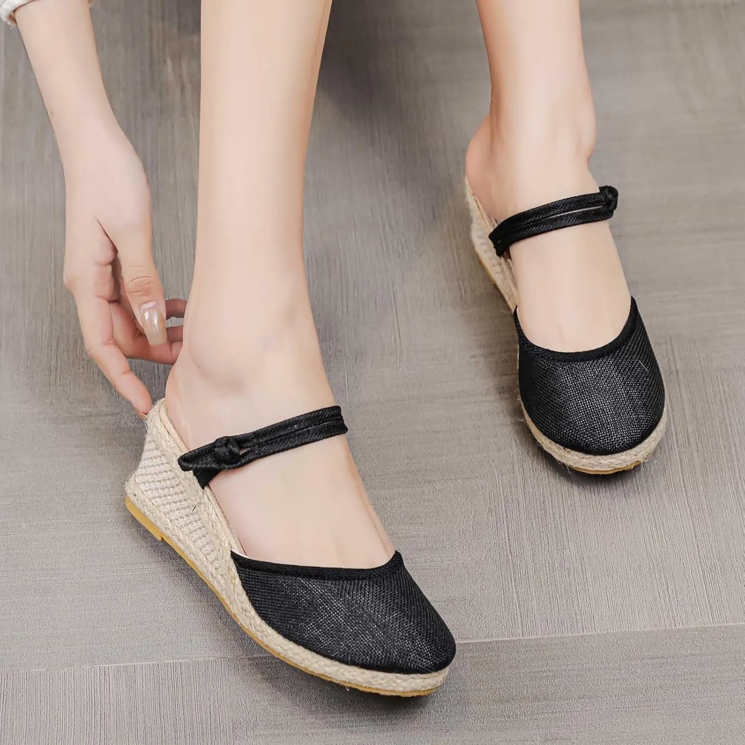 Closed Toe Slippers for Women Summer Comfortable Sandals Dressy 2025 Fashion Wedge Platform Espadrilles Mid Heel Breathable Wedges Beach Vacation Shoes Non Slip Bow Decoration Sandals