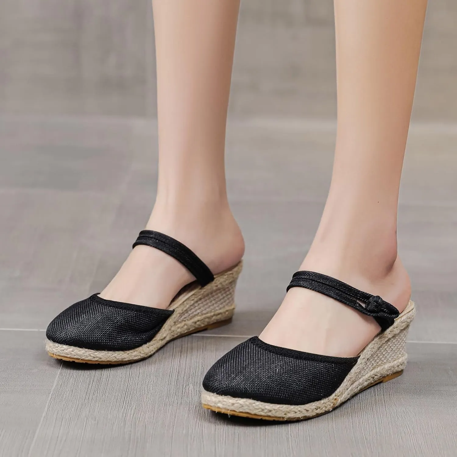 Closed Toe Slippers for Women Summer Comfortable Sandals Dressy 2025 Fashion Wedge Platform Espadrilles Mid Heel Breathable Wedges Beach Vacation Shoes Non Slip Bow Decoration Sandals