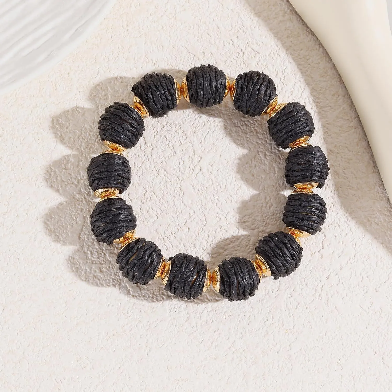 Coiris Rattan Ball Bracelet Adjustable Handmade Raffia Bracelets Woven Stretch Bracelet for Women