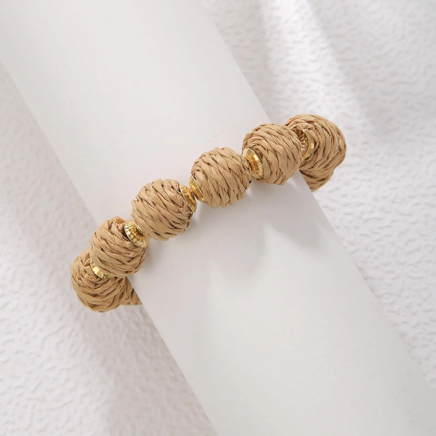 Coiris Rattan Ball Bracelet Adjustable Handmade Raffia Bracelets Woven Stretch Bracelet for Women
