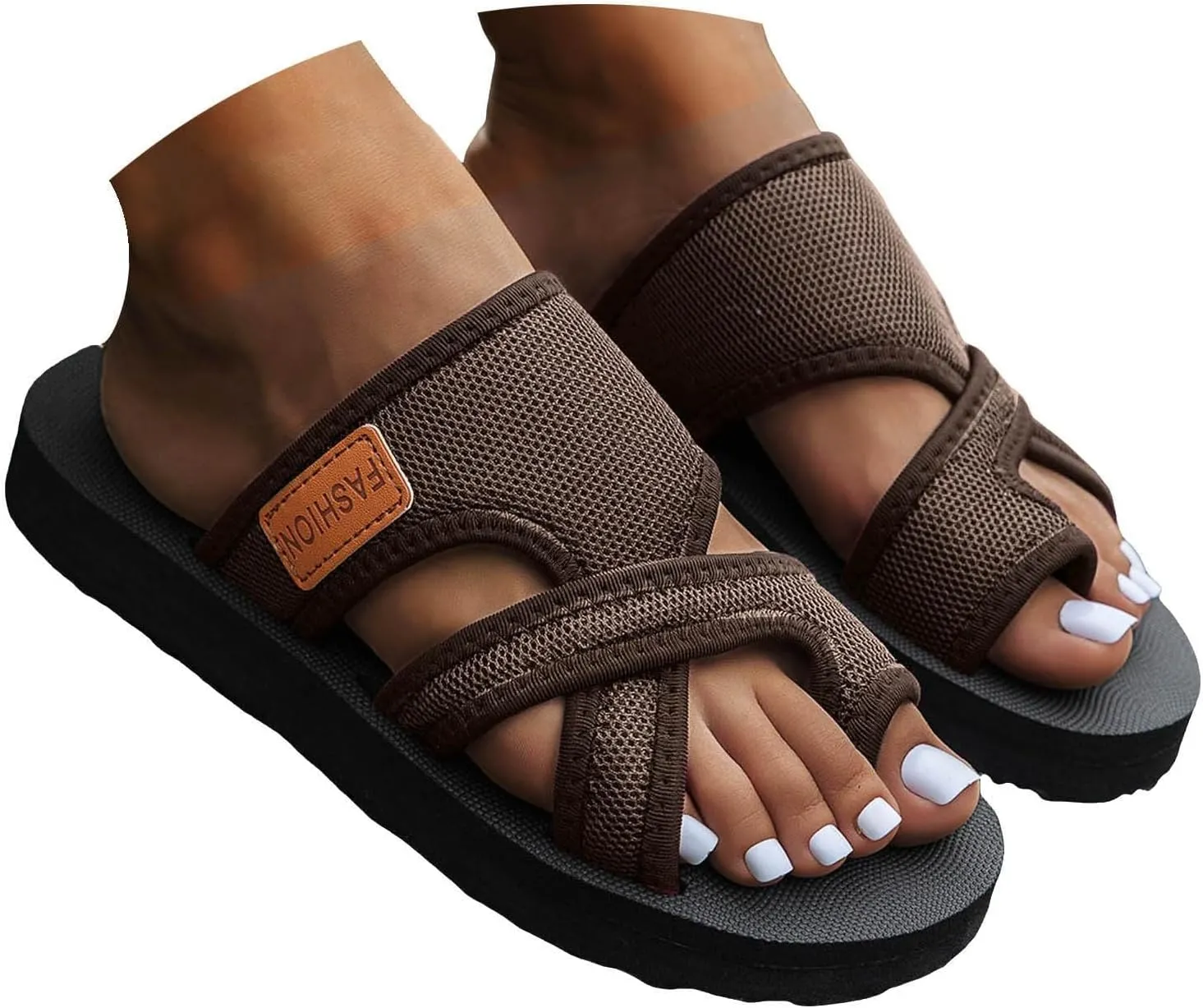 Comfy Orthopedic Sandals for Women Flip Flops Split Toe Stylish Slide Non-Slip Sole Ladies Summer Casual Slip on Ring Loop Breathable Mesh Walking Slides Flat Beach Wide Width Flipflops