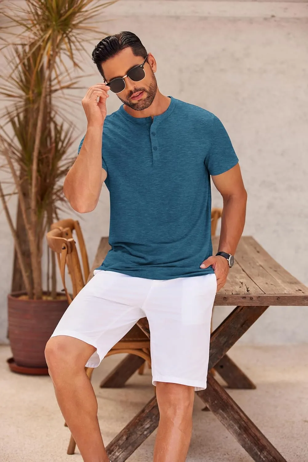 COOFANDY Men's Henley Shirts Short Sleeve Casual Basic Henley Tee Summer Button Lightweight Stretch T Shirts