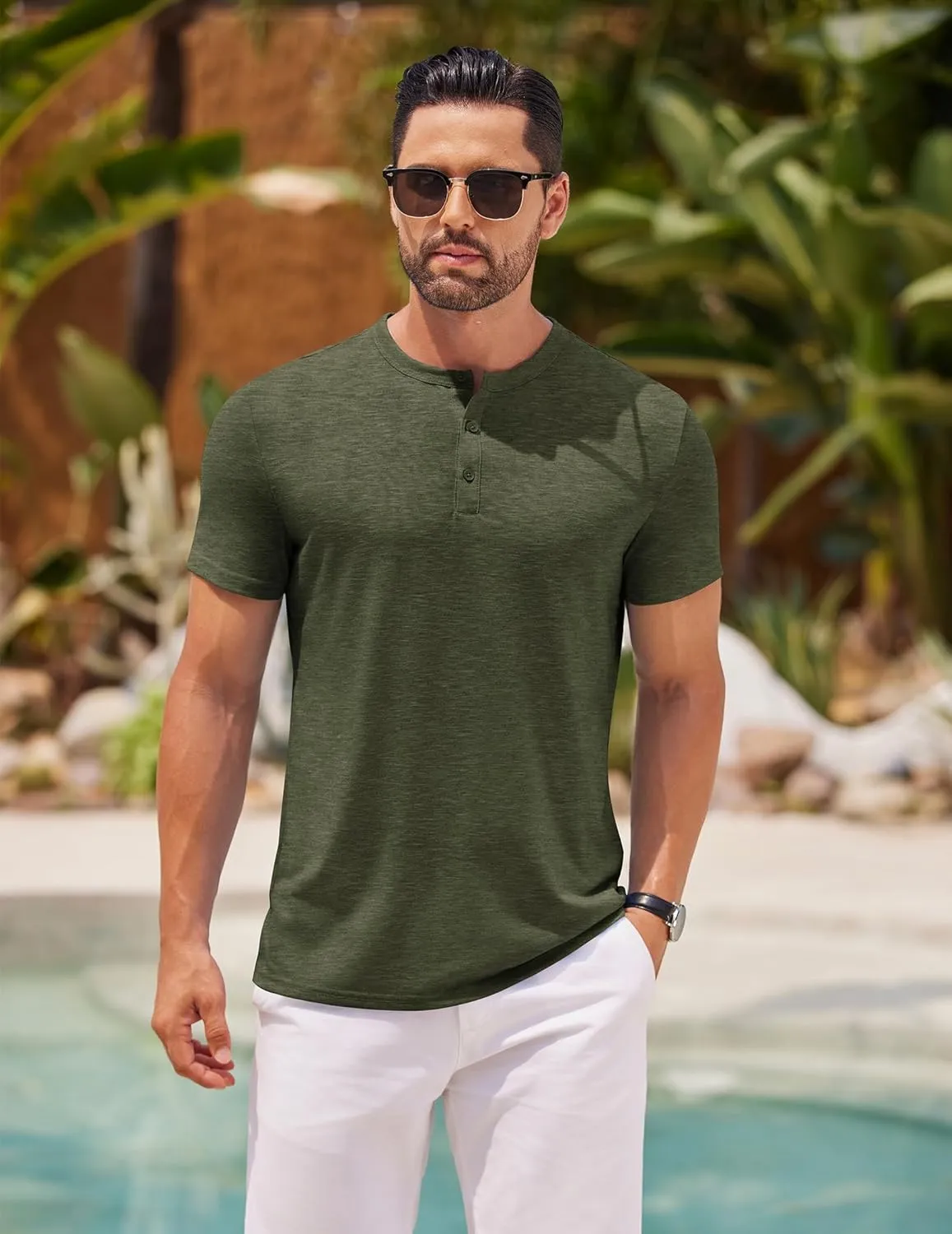 COOFANDY Men's Henley Shirts Short Sleeve Casual Basic Henley Tee Summer Button Lightweight Stretch T Shirts