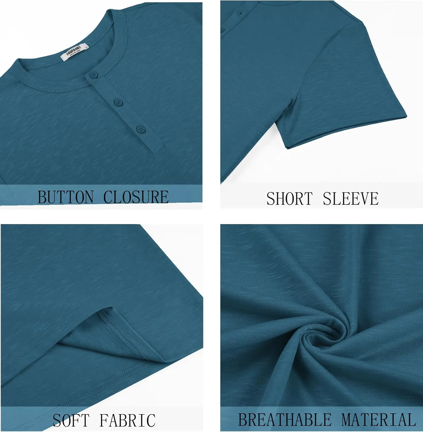 COOFANDY Men's Henley Shirts Short Sleeve Casual Basic Henley Tee Summer Button Lightweight Stretch T Shirts