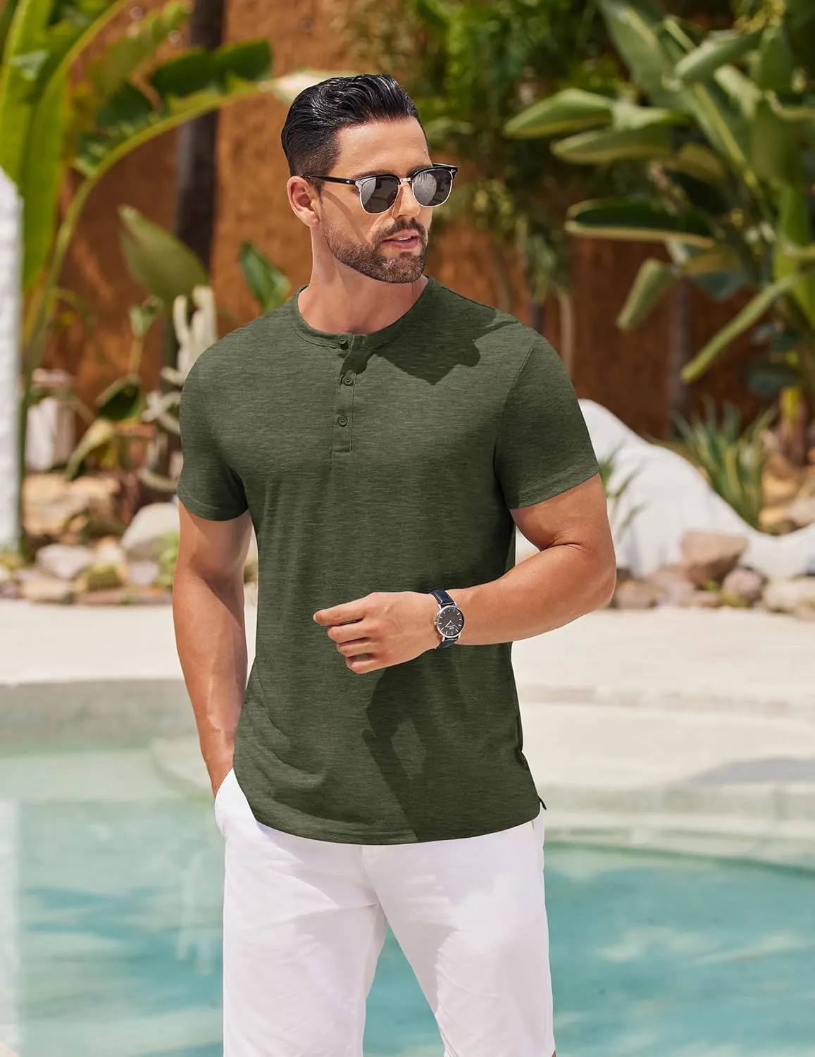 COOFANDY Men's Henley Shirts Short Sleeve Casual Basic Henley Tee Summer Button Lightweight Stretch T Shirts
