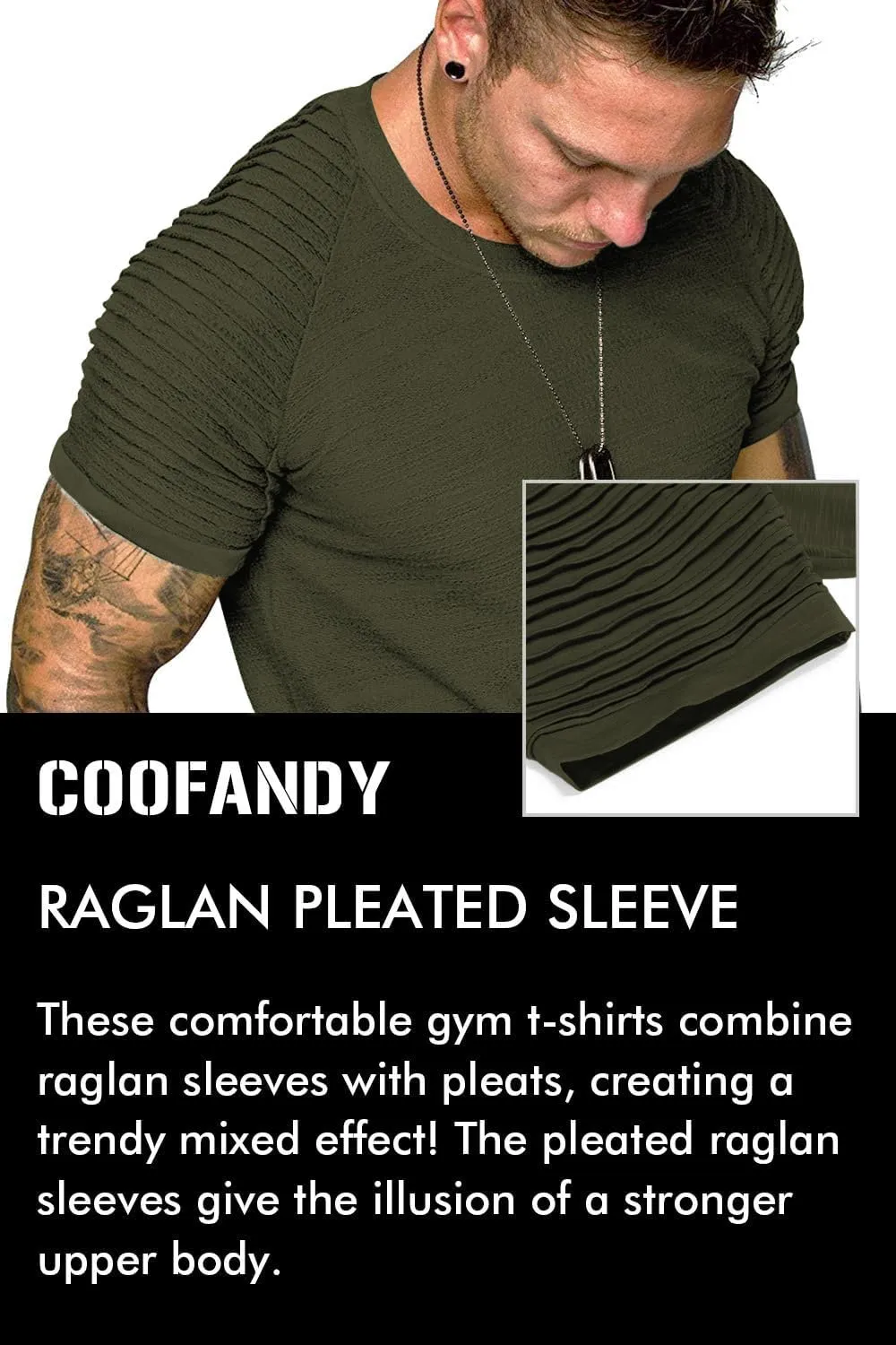 COOFANDY Men's Muscle T-Shirt Pleated Raglan Sleeve Bodybuilding Gym Tee Short Sleeve Fashion Workout Shirts Hipster Shirt