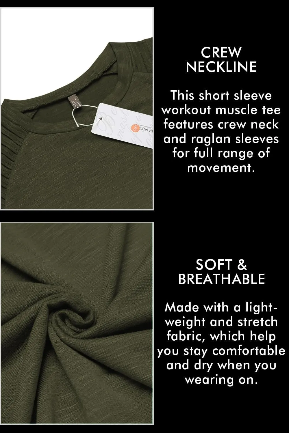 COOFANDY Men's Muscle T-Shirt Pleated Raglan Sleeve Bodybuilding Gym Tee Short Sleeve Fashion Workout Shirts Hipster Shirt