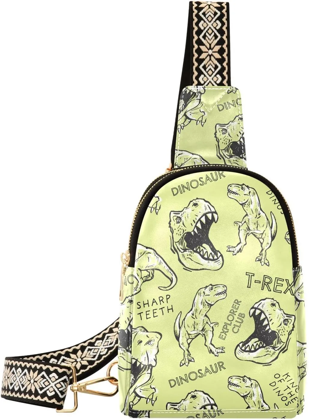 Cool Dinosaurs Fanny Pack Crossbody PC Leather Small Sling Bag for Women Yellow Dino Fashion Waist Packs Chest Bag for Travel Sports Running Hiking