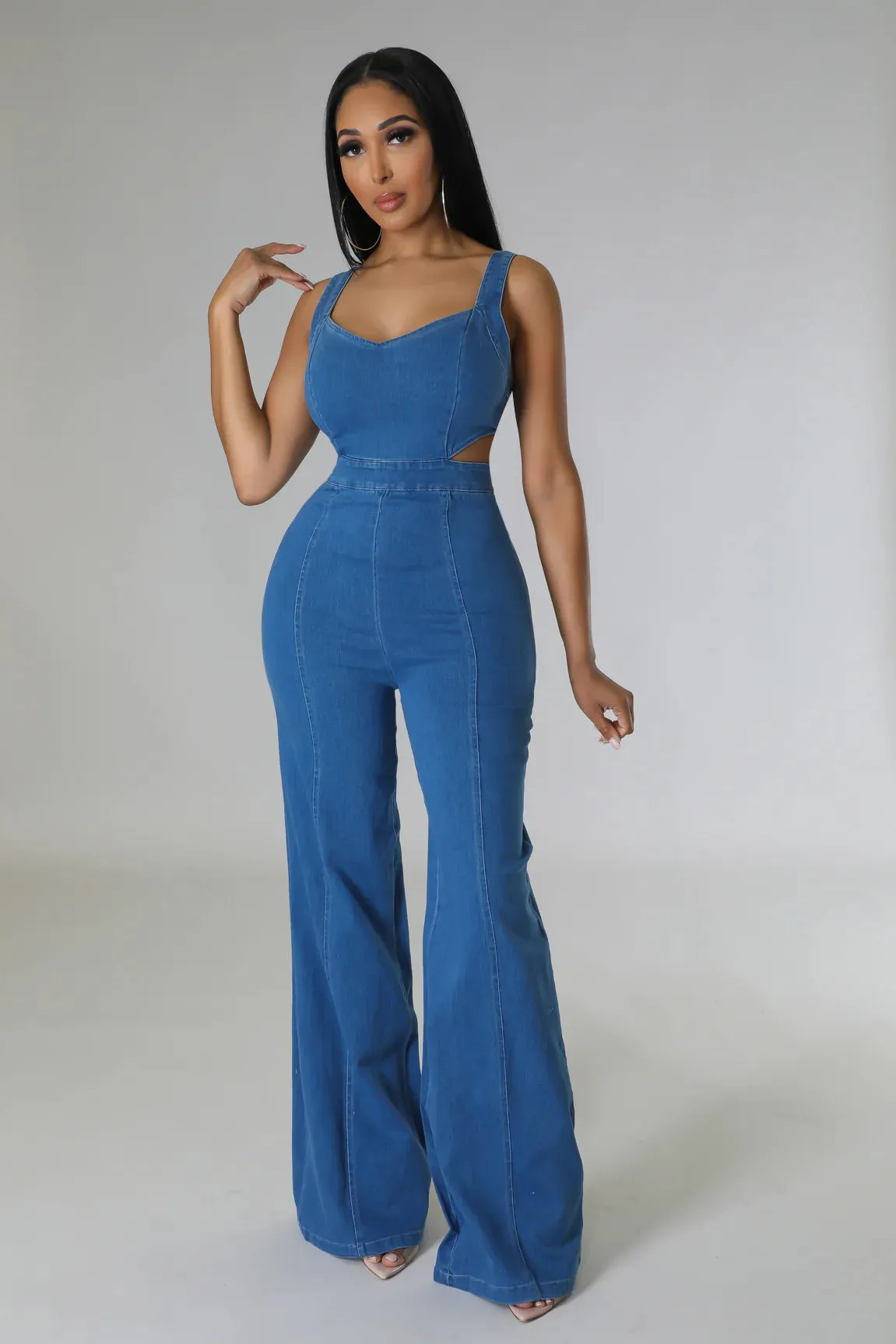 Cordova Cutout Denim Jumpsuit Medium Wash