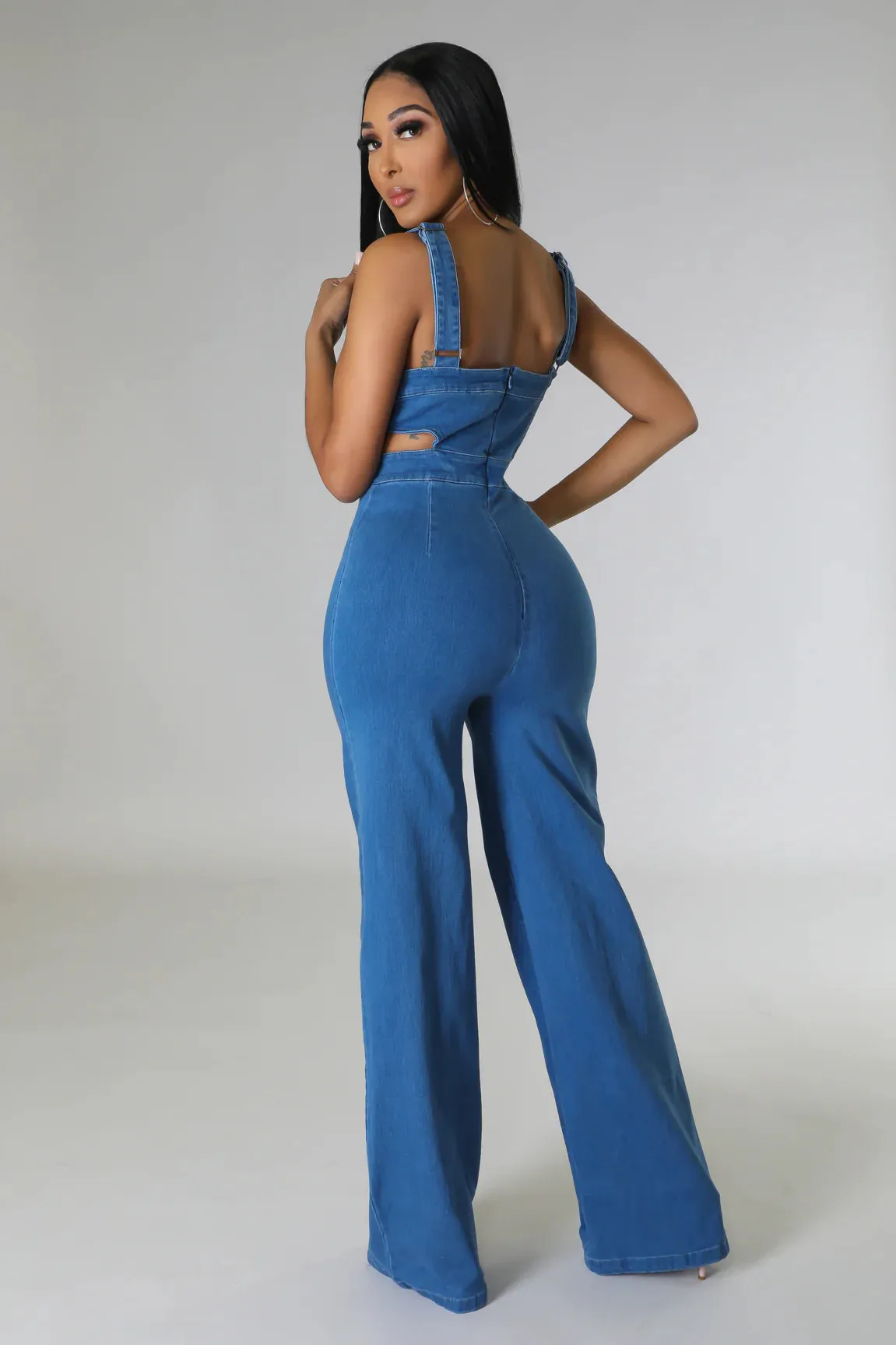 Cordova Cutout Denim Jumpsuit Medium Wash