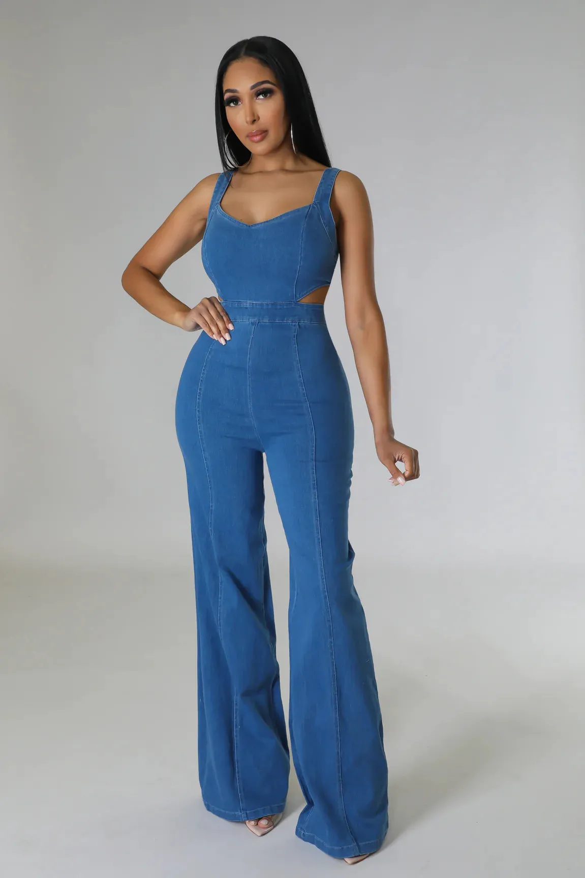 Cordova Cutout Denim Jumpsuit Medium Wash