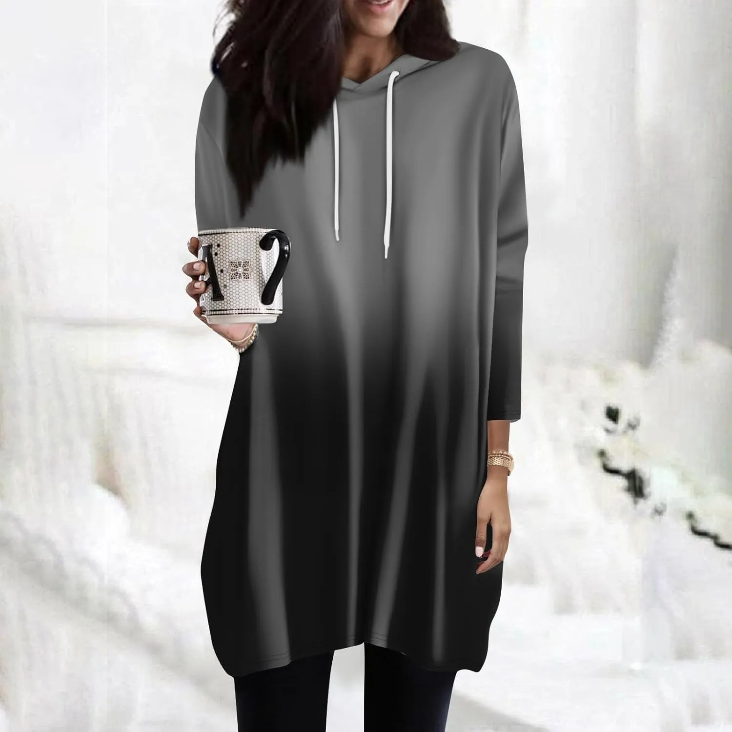 COTECRAM Womens Fall Oversized Hoodies 3/4 Length Sleeve Casual Shirts Fashion Tunic Tops Lightweight Pullover with Pockets