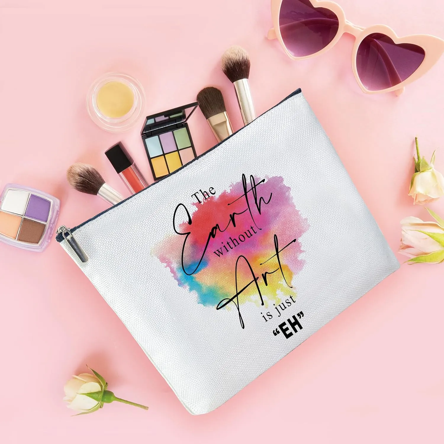 Cotton Canvas Makeup Bag, Art Gifts for Women, Art Teacher Appreciation Gifts, Graduation Gifts for Her, Christmas Gifts, Travel Makeup Bag-MKB02
