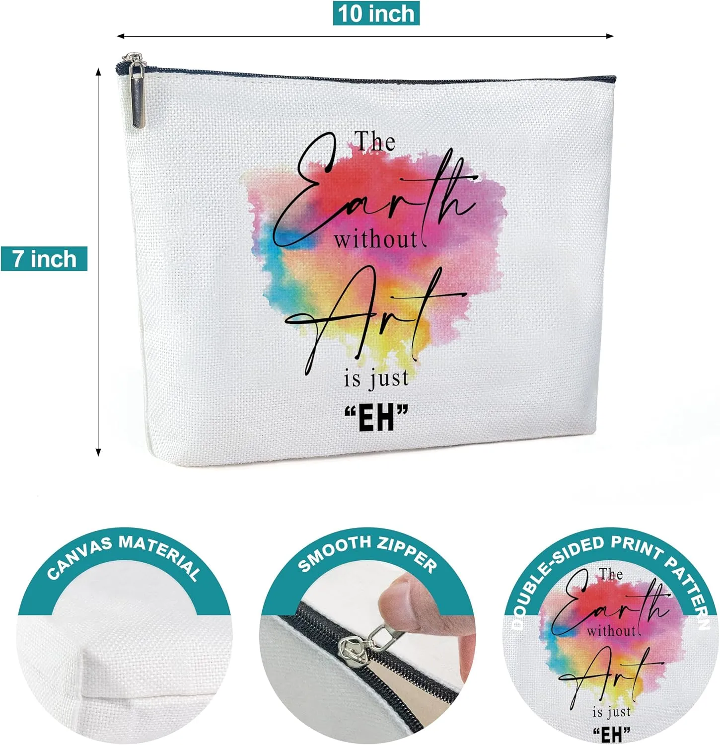 Cotton Canvas Makeup Bag, Art Gifts for Women, Art Teacher Appreciation Gifts, Graduation Gifts for Her, Christmas Gifts, Travel Makeup Bag-MKB02