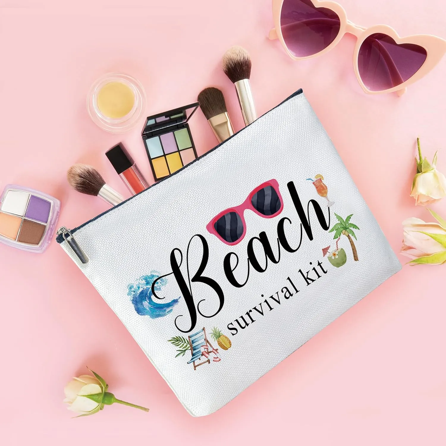 Cotton Canvas Makeup Bag, Beach Survival Kit, Beach Makeup Bag Gift, Graduation Gifts for Her Christmas Gifts, Travel Makeup Bag-MKB04