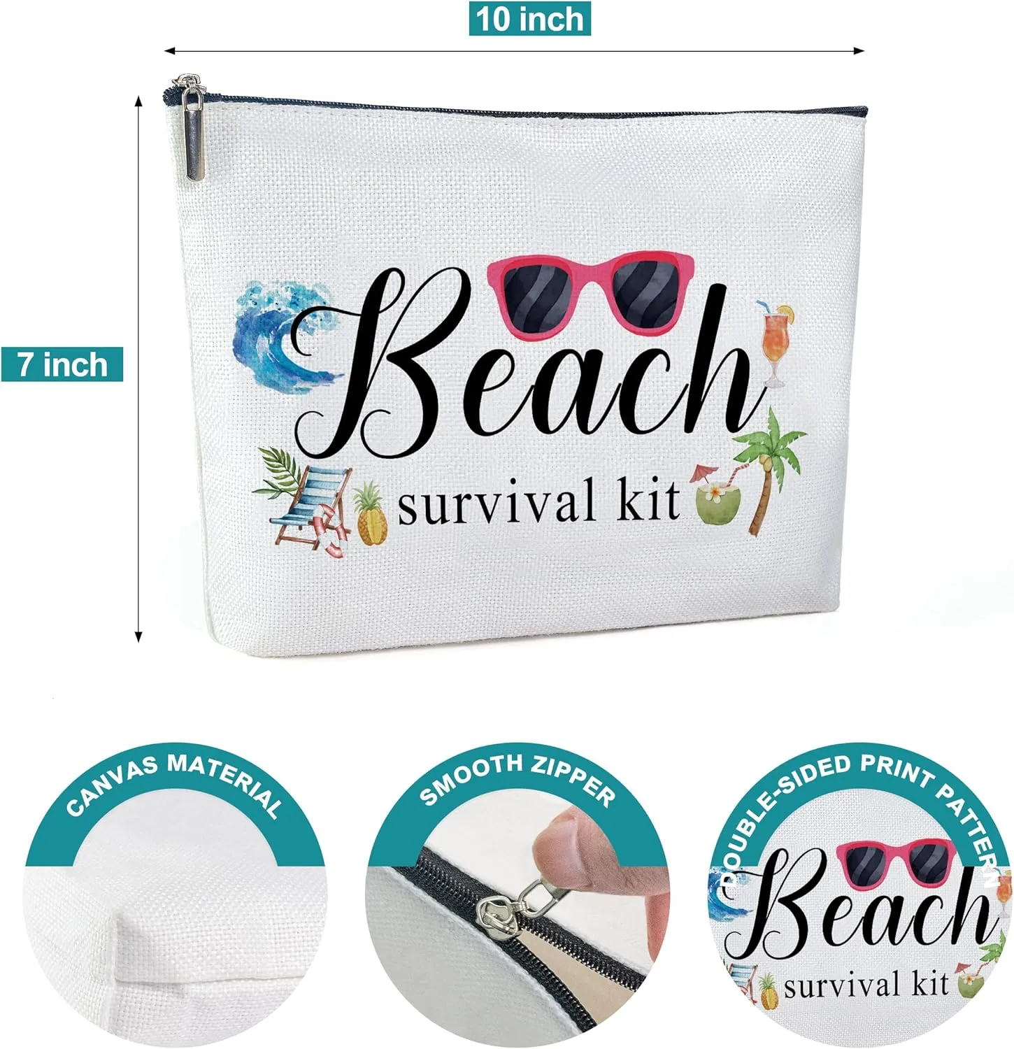 Cotton Canvas Makeup Bag, Beach Survival Kit, Beach Makeup Bag Gift, Graduation Gifts for Her Christmas Gifts, Travel Makeup Bag-MKB04