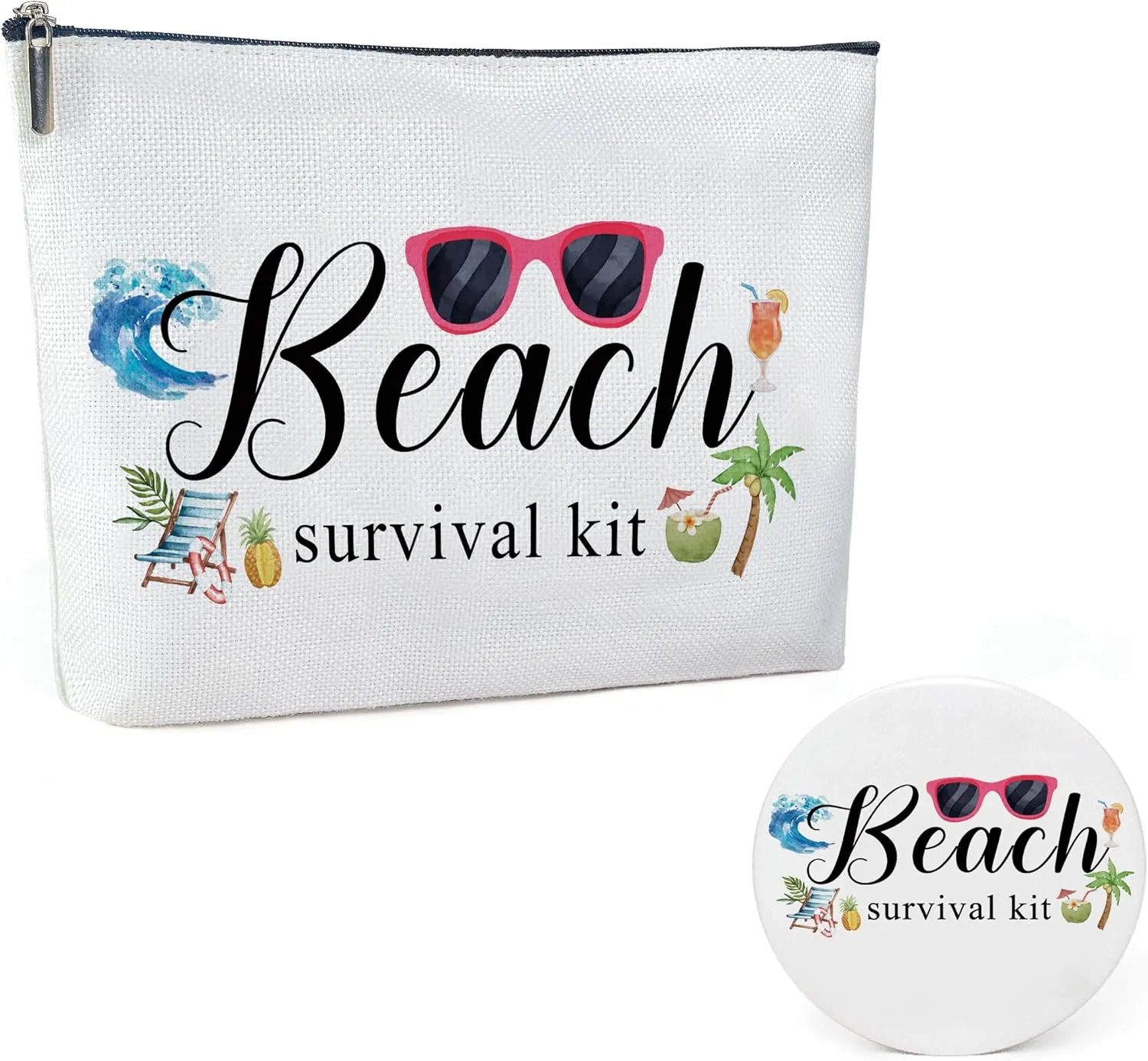 Cotton Canvas Makeup Bag, Beach Survival Kit, Beach Makeup Bag Gift, Graduation Gifts for Her Christmas Gifts, Travel Makeup Bag-MKB04
