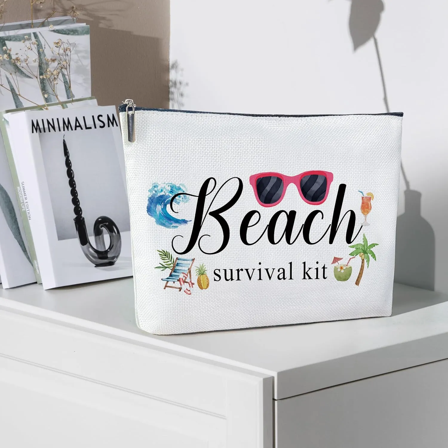 Cotton Canvas Makeup Bag, Beach Survival Kit, Beach Makeup Bag Gift, Graduation Gifts for Her Christmas Gifts, Travel Makeup Bag-MKB04