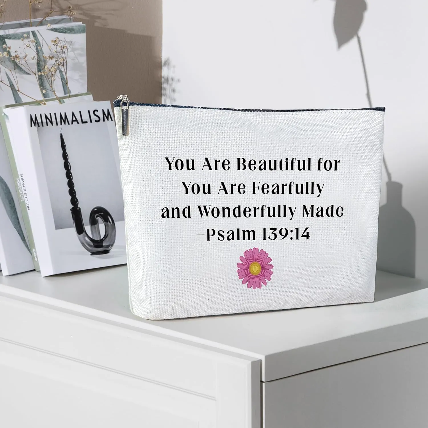 Cotton Canvas Makeup Bag, Christian Bags for Women, Inspirational Religious Gifts, Graduation Gifts for Her Christmas Gifts, Travel Makeup Bag-MKB01