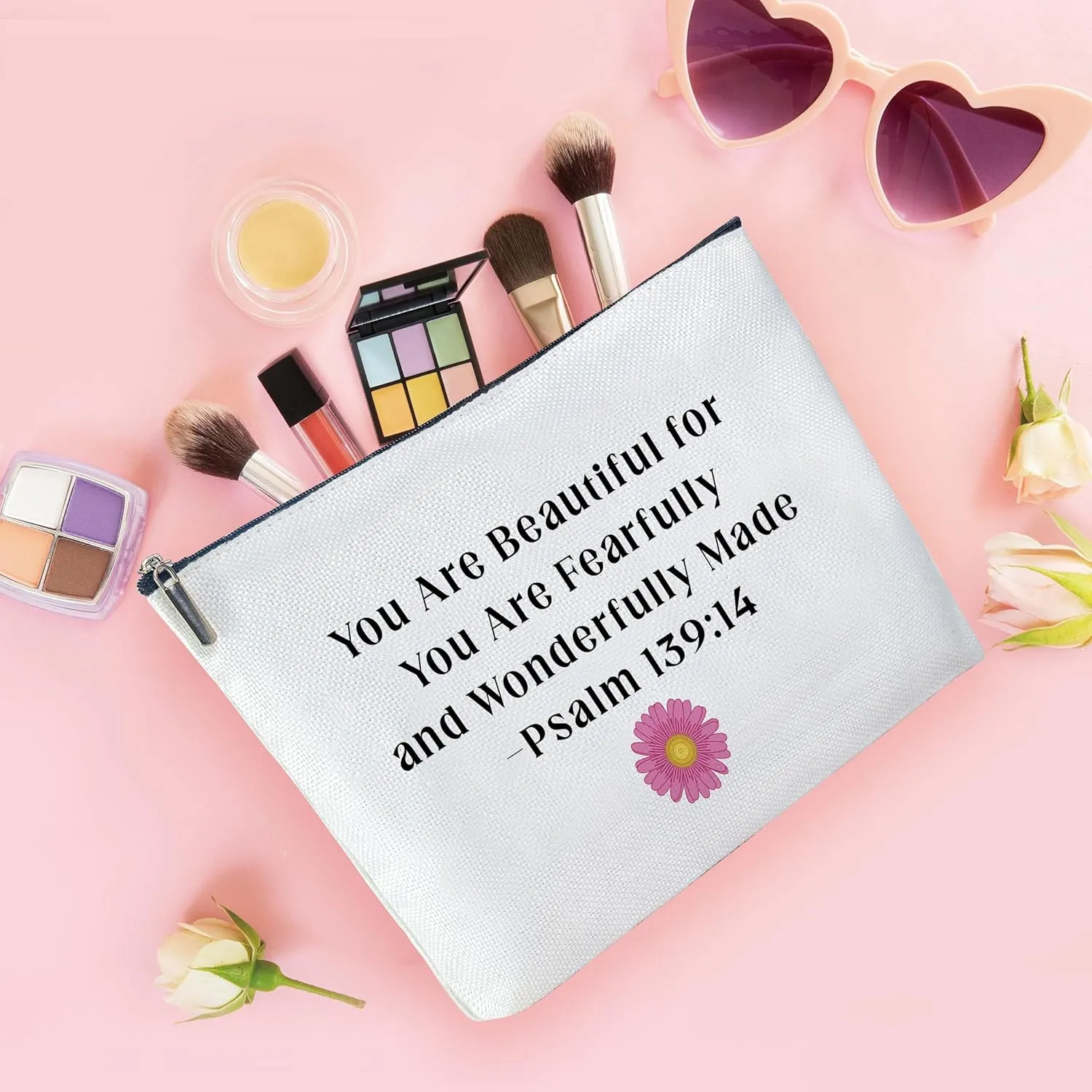 Cotton Canvas Makeup Bag, Christian Bags for Women, Inspirational Religious Gifts, Graduation Gifts for Her Christmas Gifts, Travel Makeup Bag-MKB01