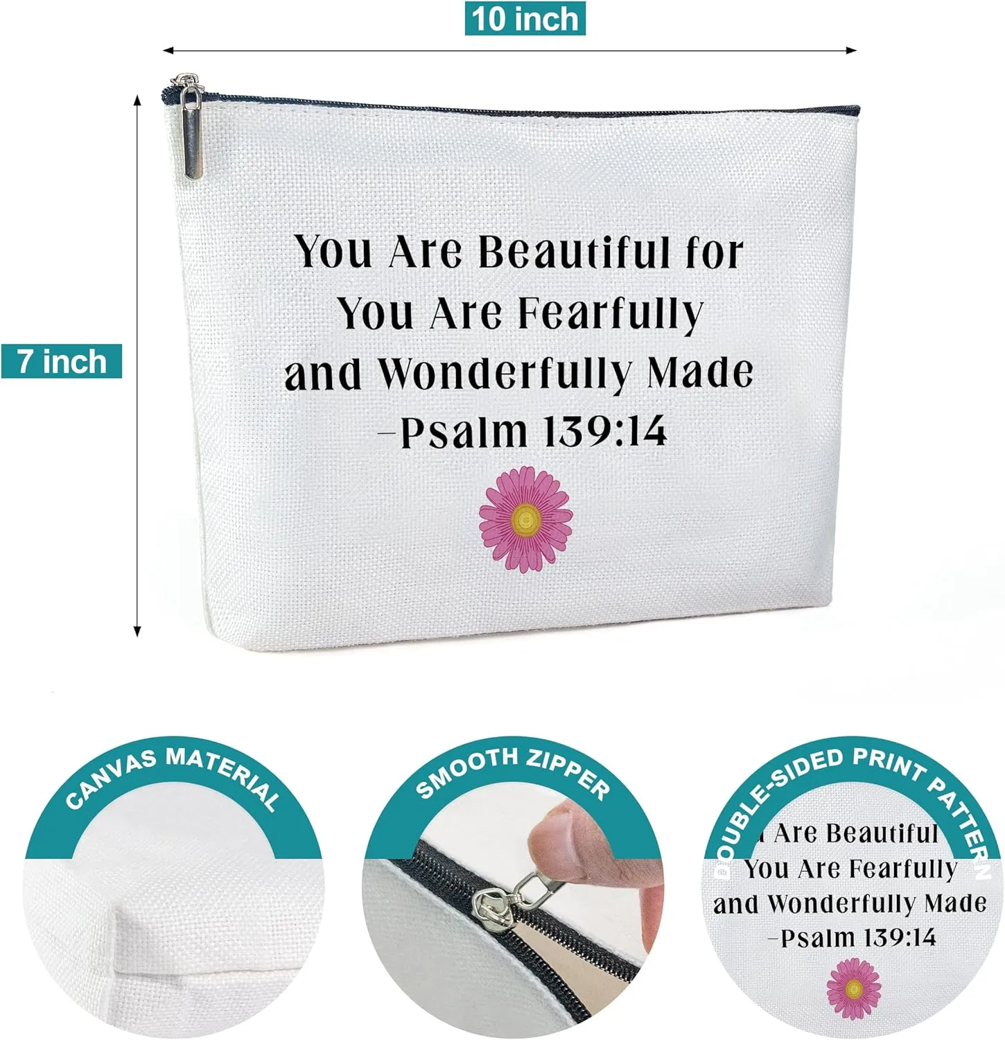 Cotton Canvas Makeup Bag, Christian Bags for Women, Inspirational Religious Gifts, Graduation Gifts for Her Christmas Gifts, Travel Makeup Bag-MKB01