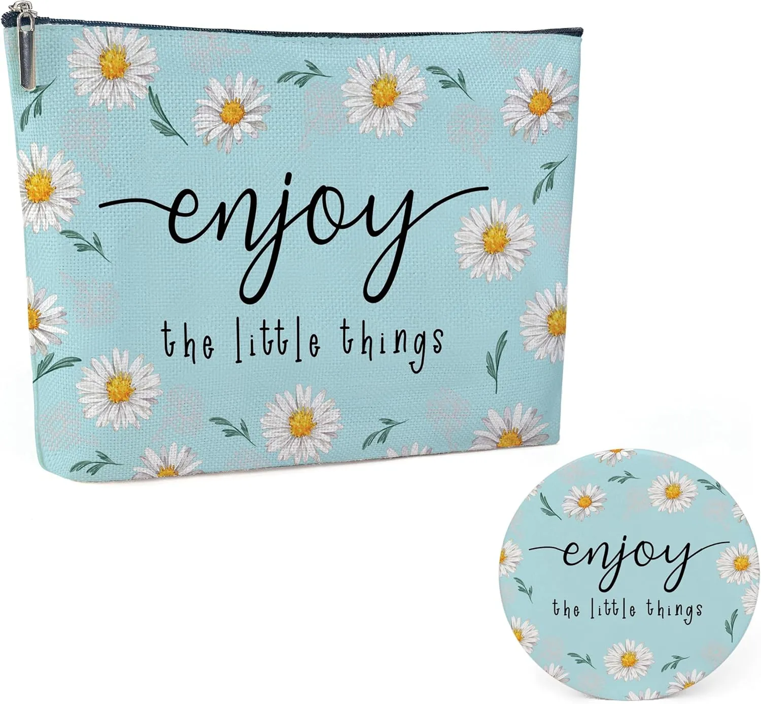 Cotton Canvas Makeup Bag, Enjoy the Little Things, Daisy Flower Makeup Bag, Inspirational Gifts Birthday Gifts, Graduation Gifts for Her Christmas Gifts, Travel Makeup Bag-MKB08
