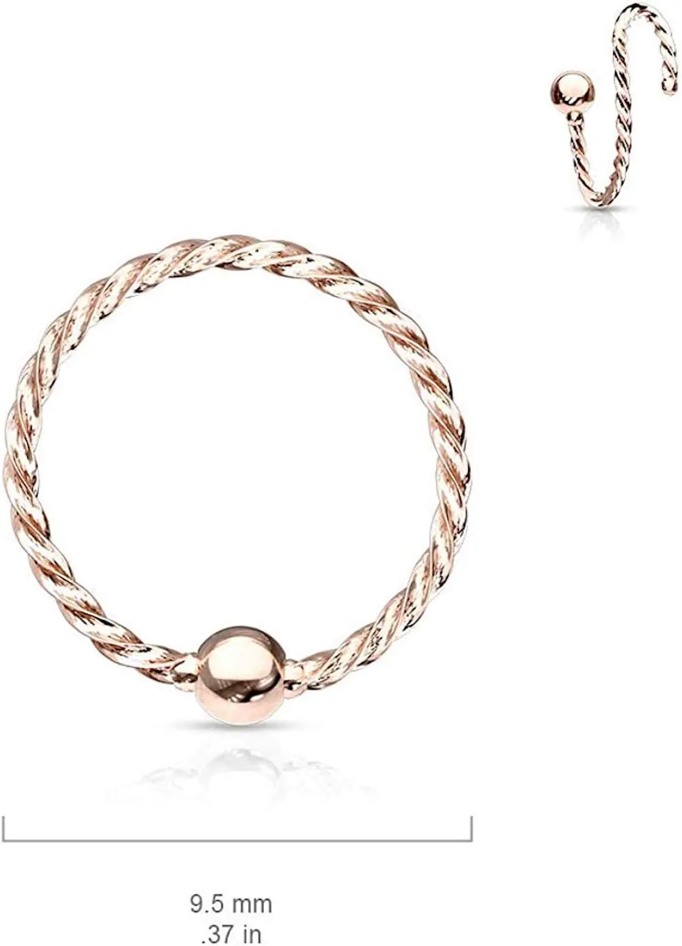 Covet Jewelry One Side Fixed Ball Twisted Rope 316L Surgical Steel Nose Hoop Rings
