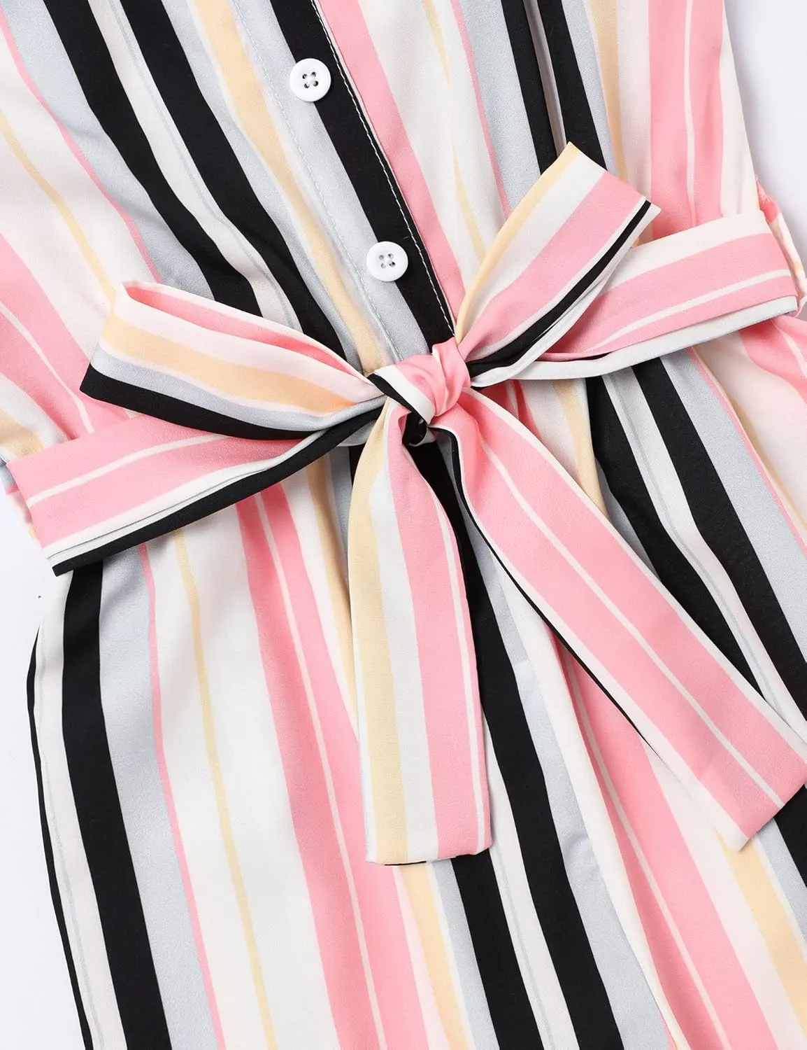 Crazyme Girls Jumpsuit Striped Sleeveless Girl Casual Rompers Suspender Wide Leg Pants with Belt Jumpsuit for Girls 4-13Y