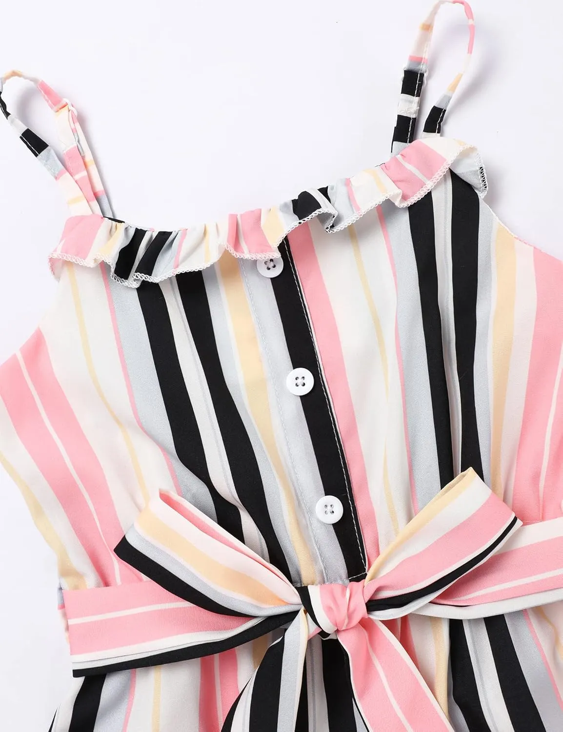 Crazyme Girls Jumpsuit Striped Sleeveless Girl Casual Rompers Suspender Wide Leg Pants with Belt Jumpsuit for Girls 4-13Y