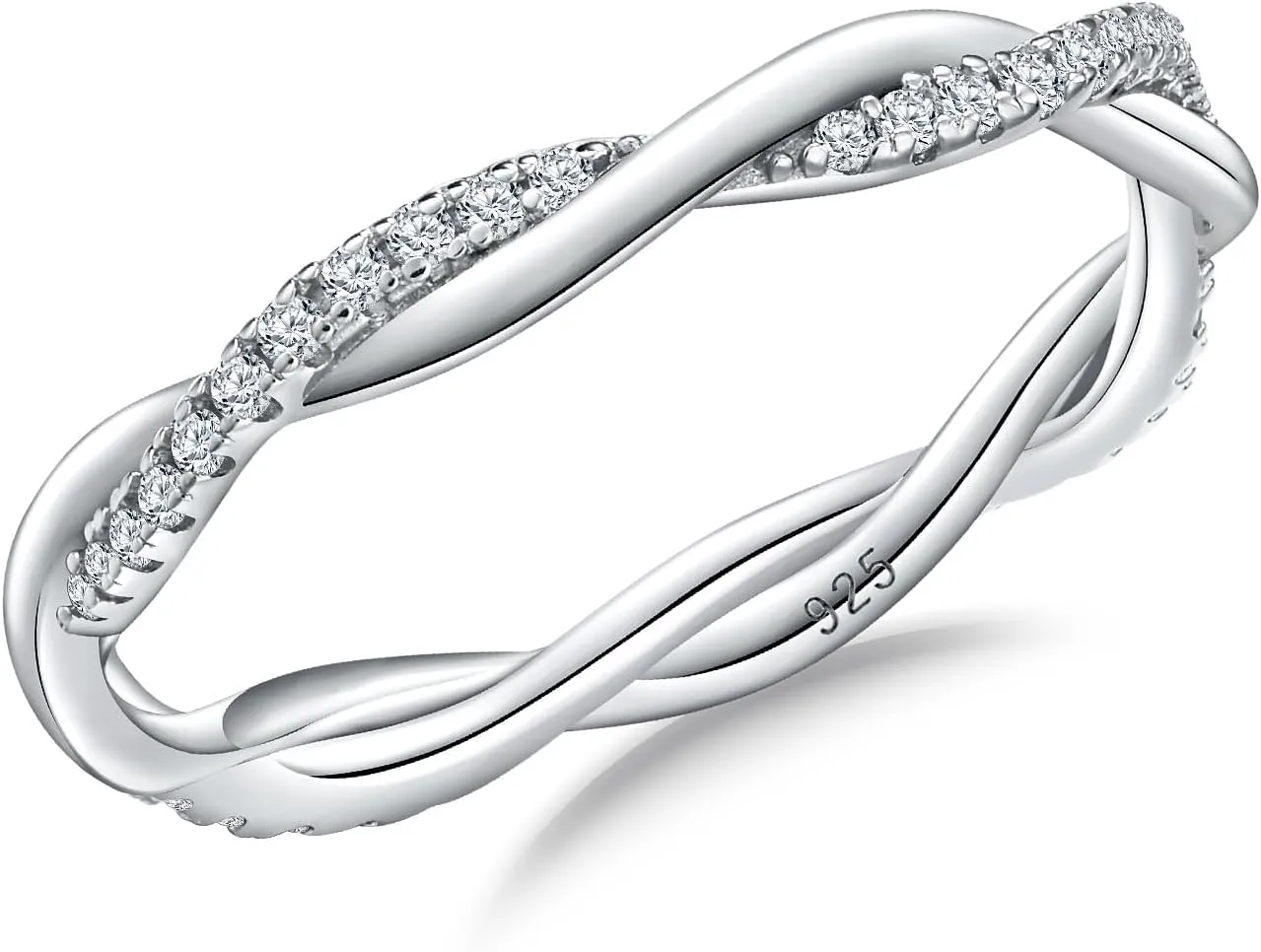 Crisss Cross Ring, Moissanite Wedding Band, 14K Gold Plated Sterling Silver Wedding Rings for Women Stackable Bezel/Curve/Wishbone Eternity Ring for Her, Size 6-10