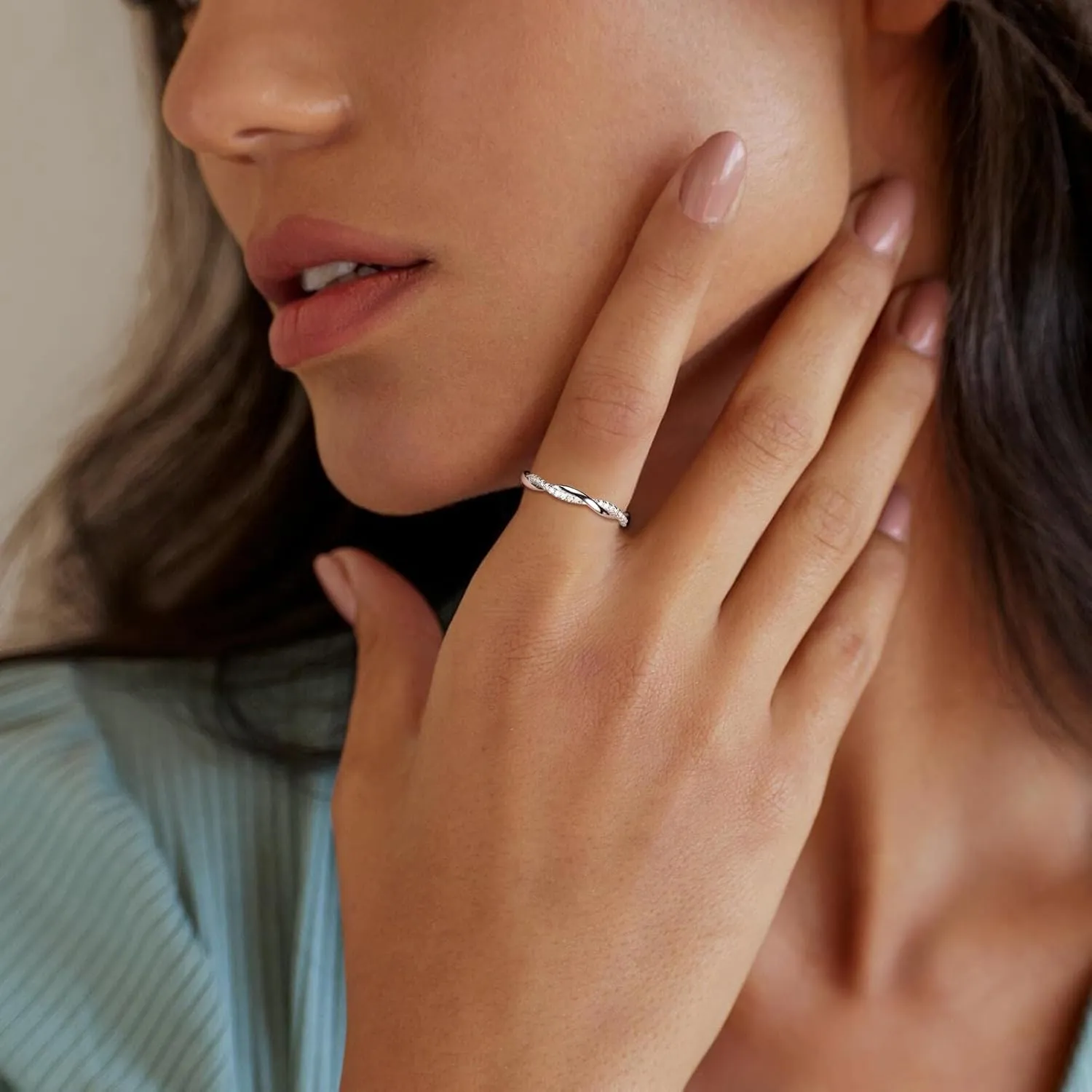 Crisss Cross Ring, Moissanite Wedding Band, 14K Gold Plated Sterling Silver Wedding Rings for Women Stackable Bezel/Curve/Wishbone Eternity Ring for Her, Size 6-10