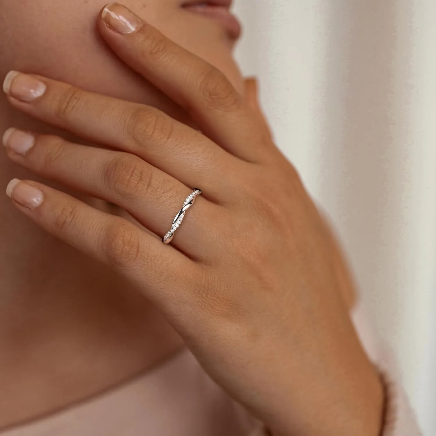 Crisss Cross Ring, Moissanite Wedding Band, 14K Gold Plated Sterling Silver Wedding Rings for Women Stackable Bezel/Curve/Wishbone Eternity Ring for Her, Size 6-10