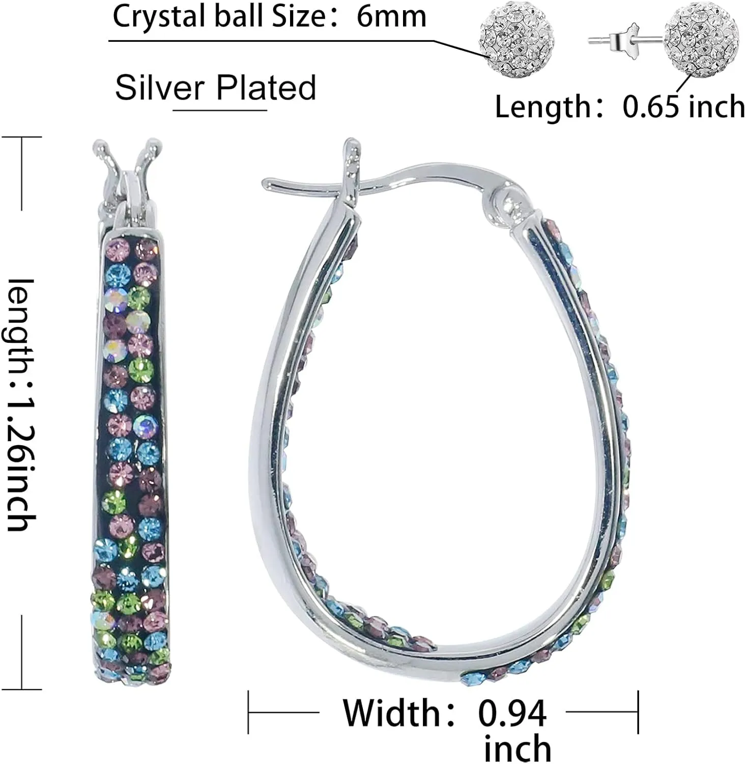 Crystal Hoop Earrings for Women Sparkly American Flag Earrings Silver Plated Red White and Blue Earrings Patriotic Jewelry Gift