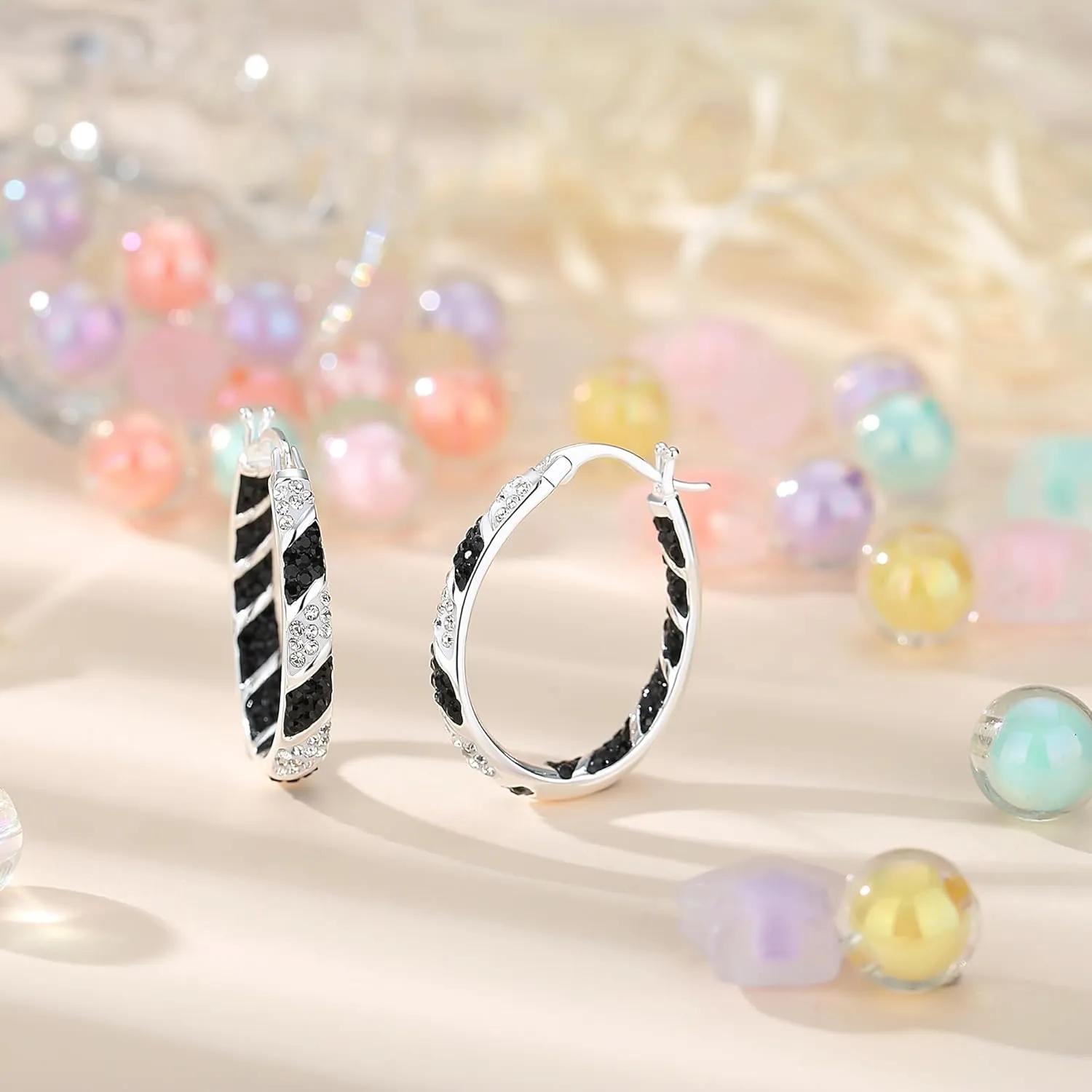 Crystal Hoop Earrings, Silver Plated Inside Out Oval Hoop Earrings For Women Sparkly Christmas Earrings Fashion Jewelry Gift