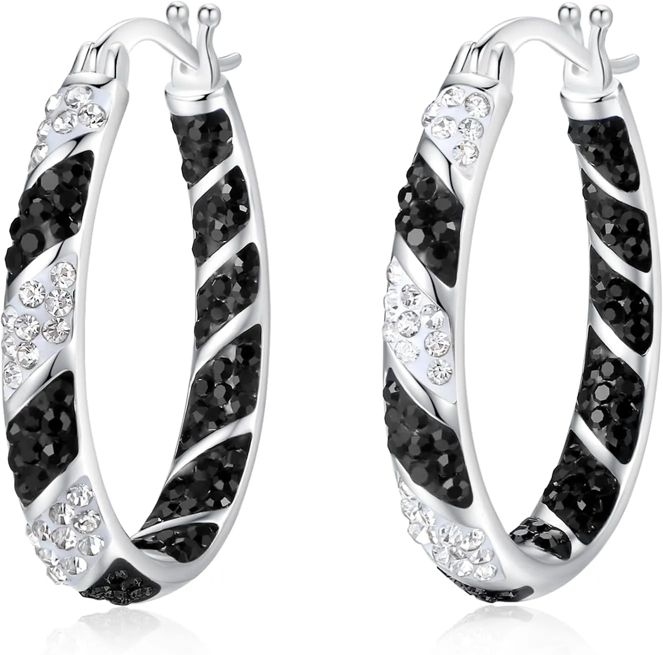 Crystal Hoop Earrings, Silver Plated Inside Out Oval Hoop Earrings For Women Sparkly Christmas Earrings Fashion Jewelry Gift