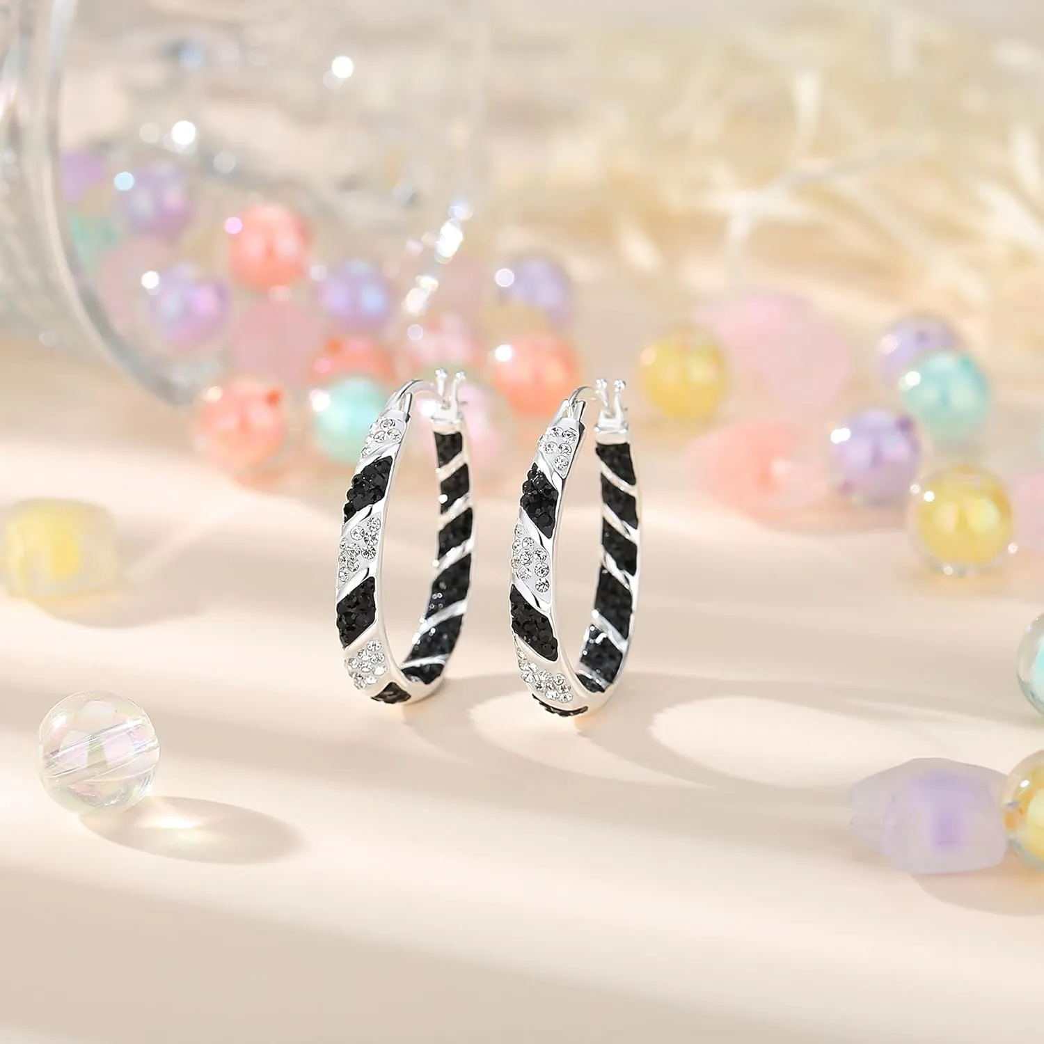 Crystal Hoop Earrings, Silver Plated Inside Out Oval Hoop Earrings For Women Sparkly Christmas Earrings Fashion Jewelry Gift