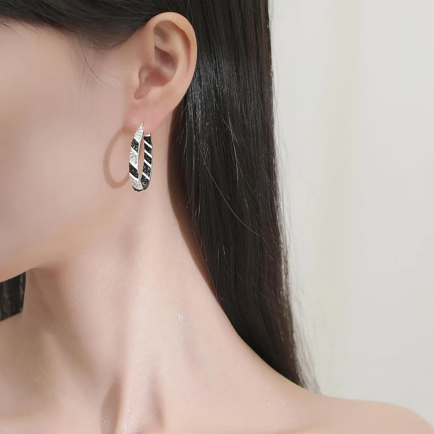 Crystal Hoop Earrings, Silver Plated Inside Out Oval Hoop Earrings For Women Sparkly Christmas Earrings Fashion Jewelry Gift