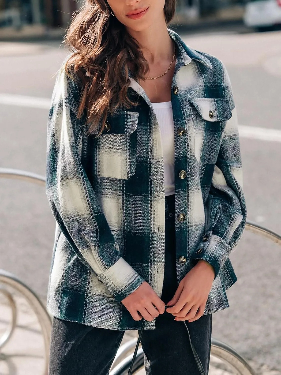 CUPSHE Women's Long Sleeve T-Shirt Casual Loose Blouses Button Down Shirt Tops with Pocket